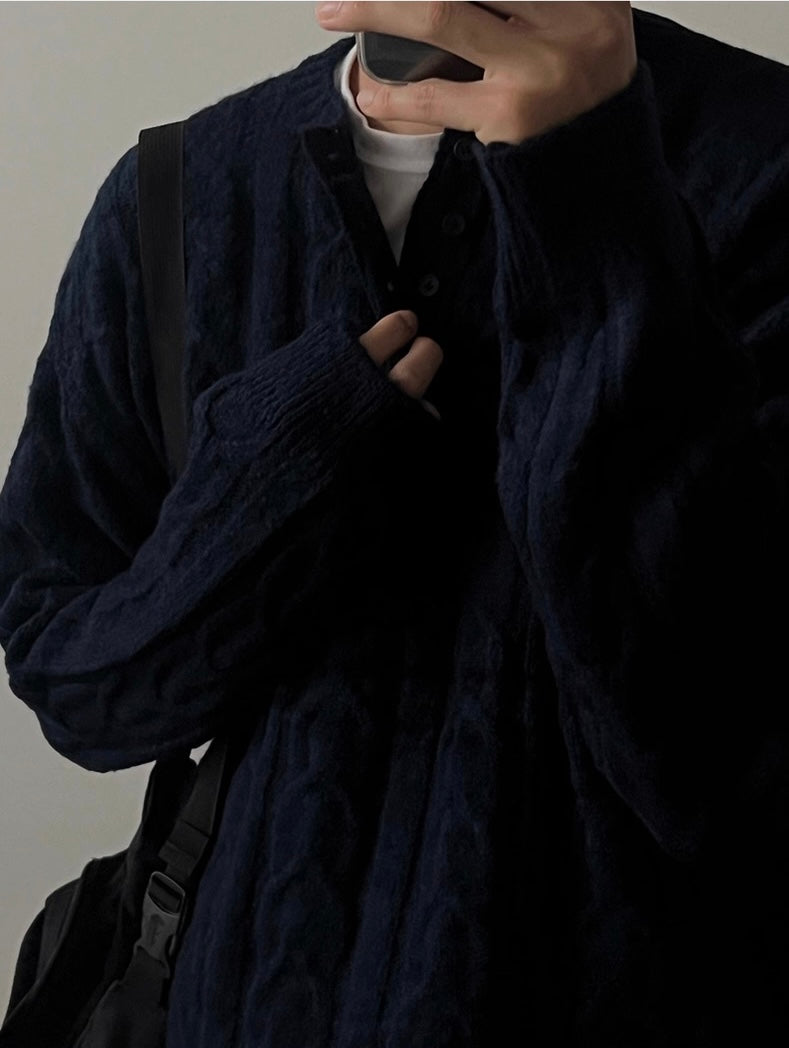 （紳士風上衣）亨利領立體麻花針織冷衫｜4色入