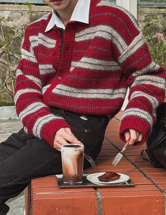 節日感Max！拼色橫間開胸針織外套｜2色入