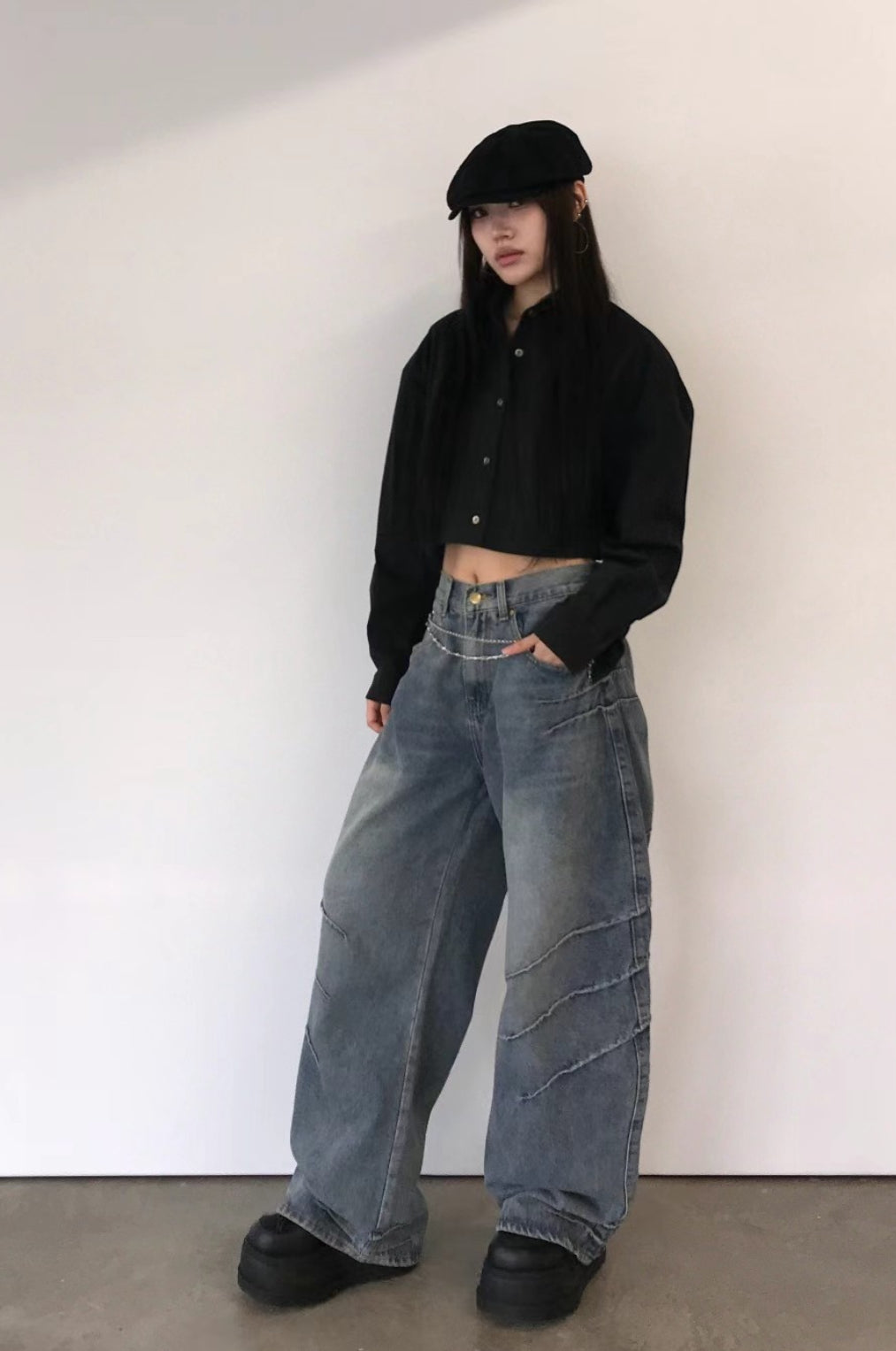 爪紋闊身Barrel Jeans