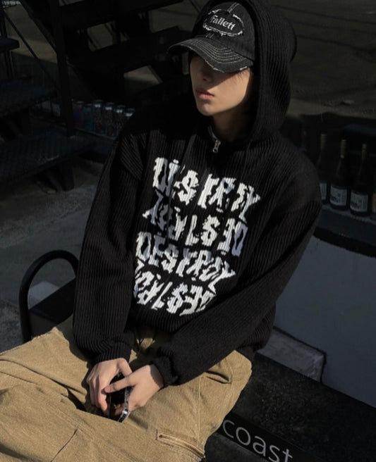 Destory印花針織薄款拉鏈外套