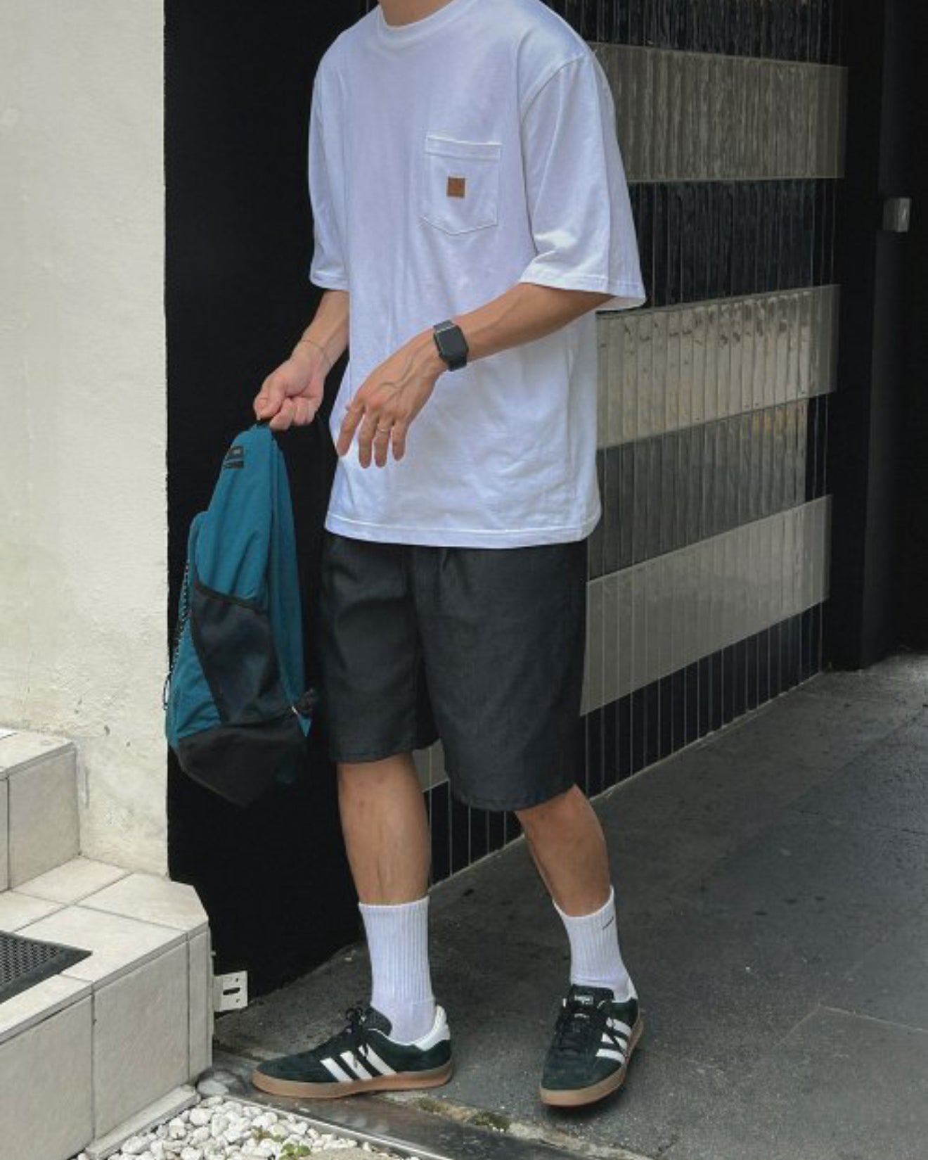 簡約單口袋印章棉質短袖