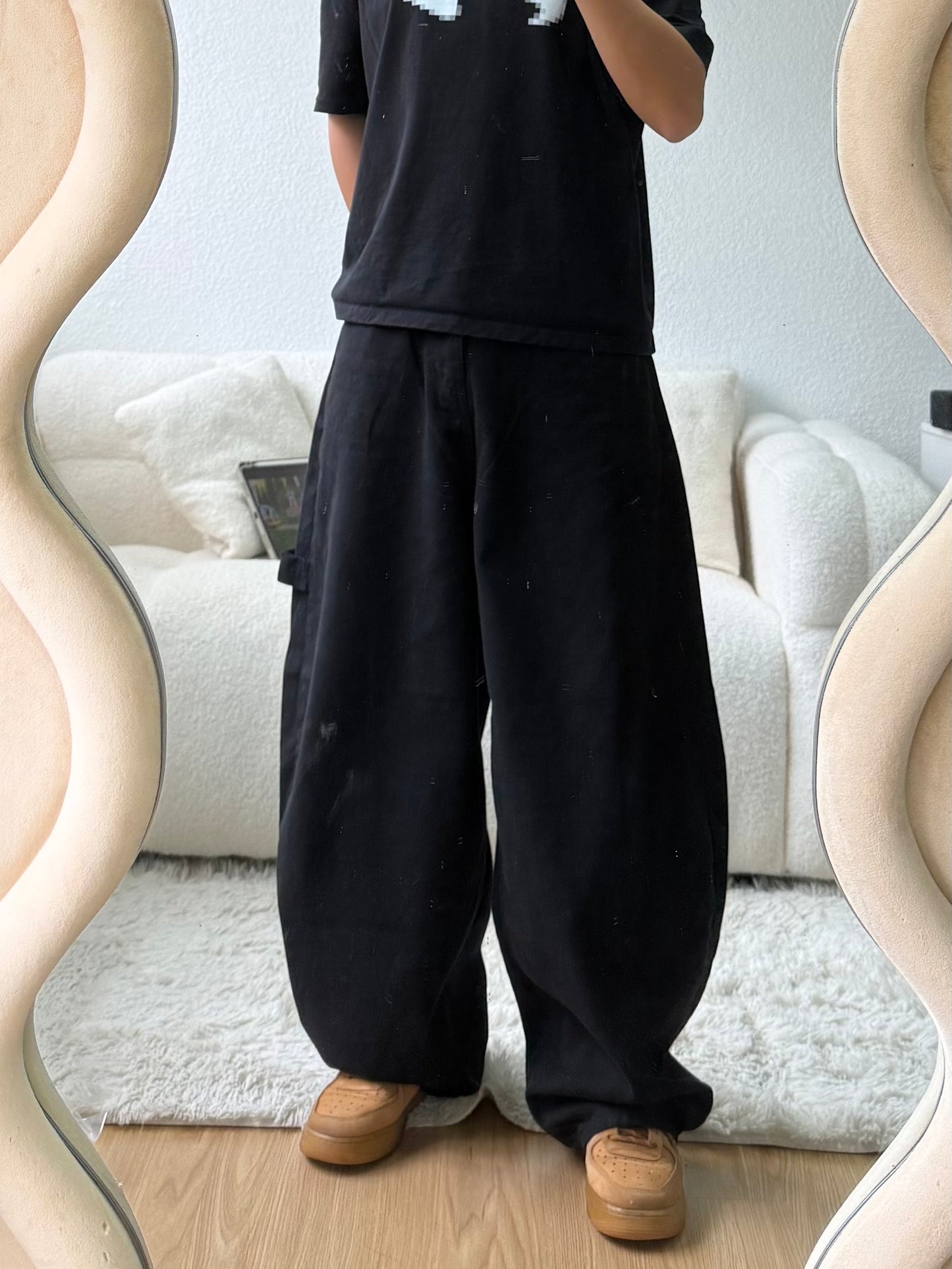 闊身裂紋彎刀褲