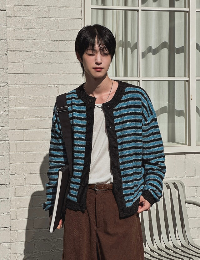 軟糯手感！短款橫間開胸針織外套｜2色入