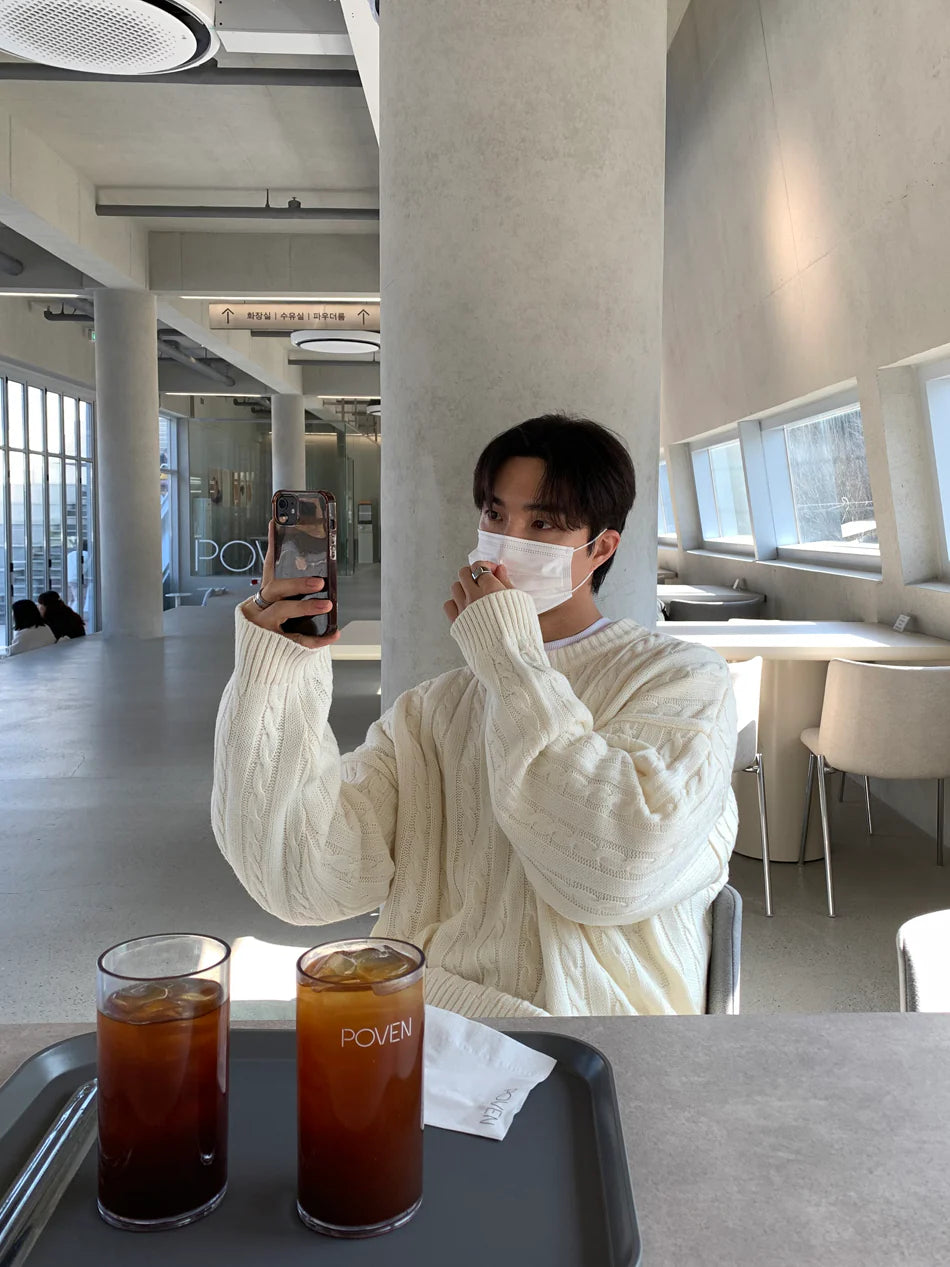 高品質! 百搭純色麻花紋針織衫