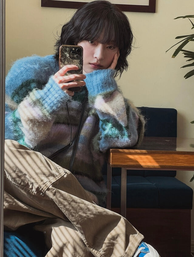 🍂秋感拼色橫間馬海毛針織衫｜2色入