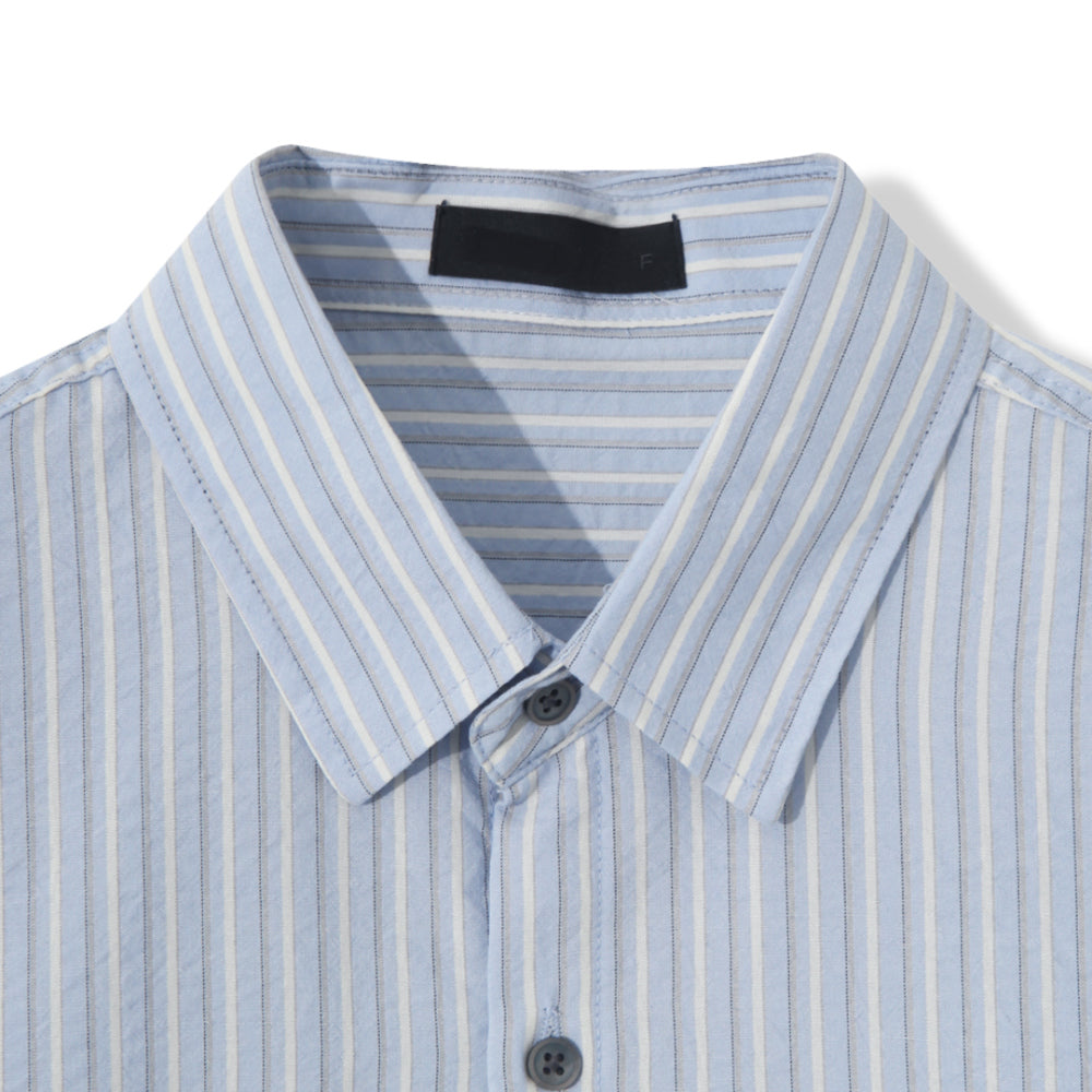 四季皆可穿！泡泡棉短款條紋恤衫｜3色入