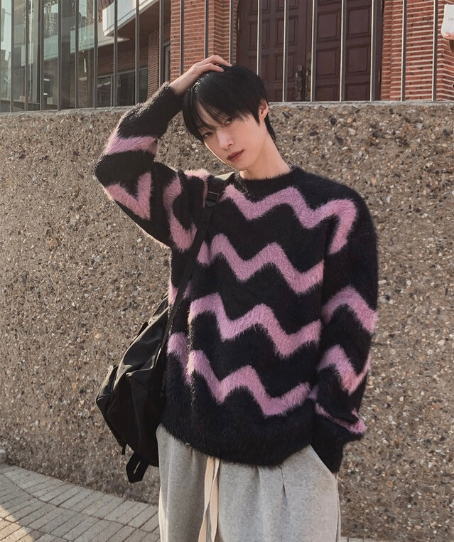 毛絮感！波浪紋寬鬆針織衫｜4色入