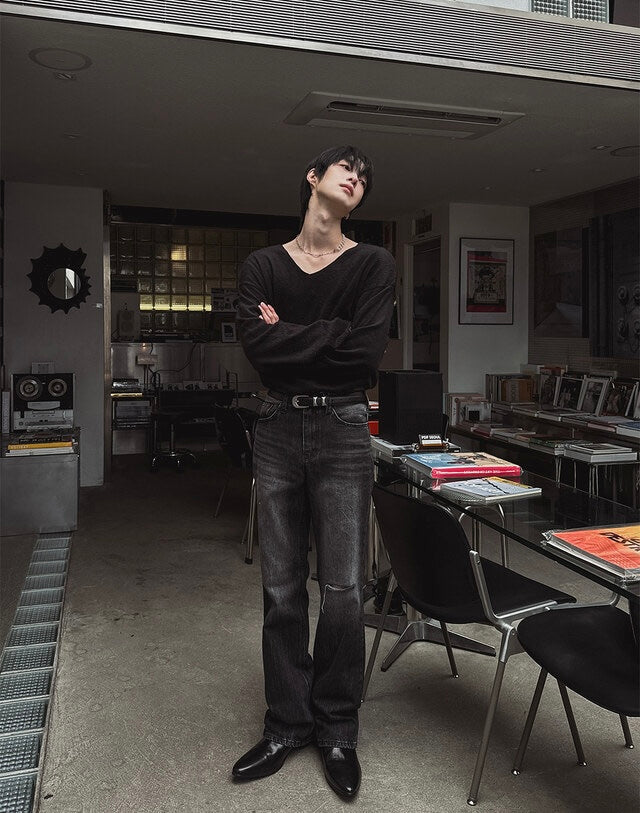 毛絮感！簡約純色V領馬海毛TOP｜4色入