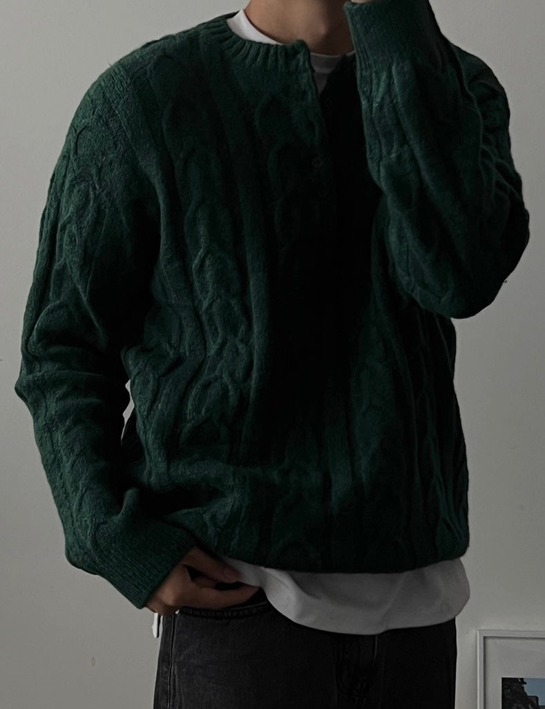 （紳士風上衣）亨利領立體麻花針織冷衫｜4色入