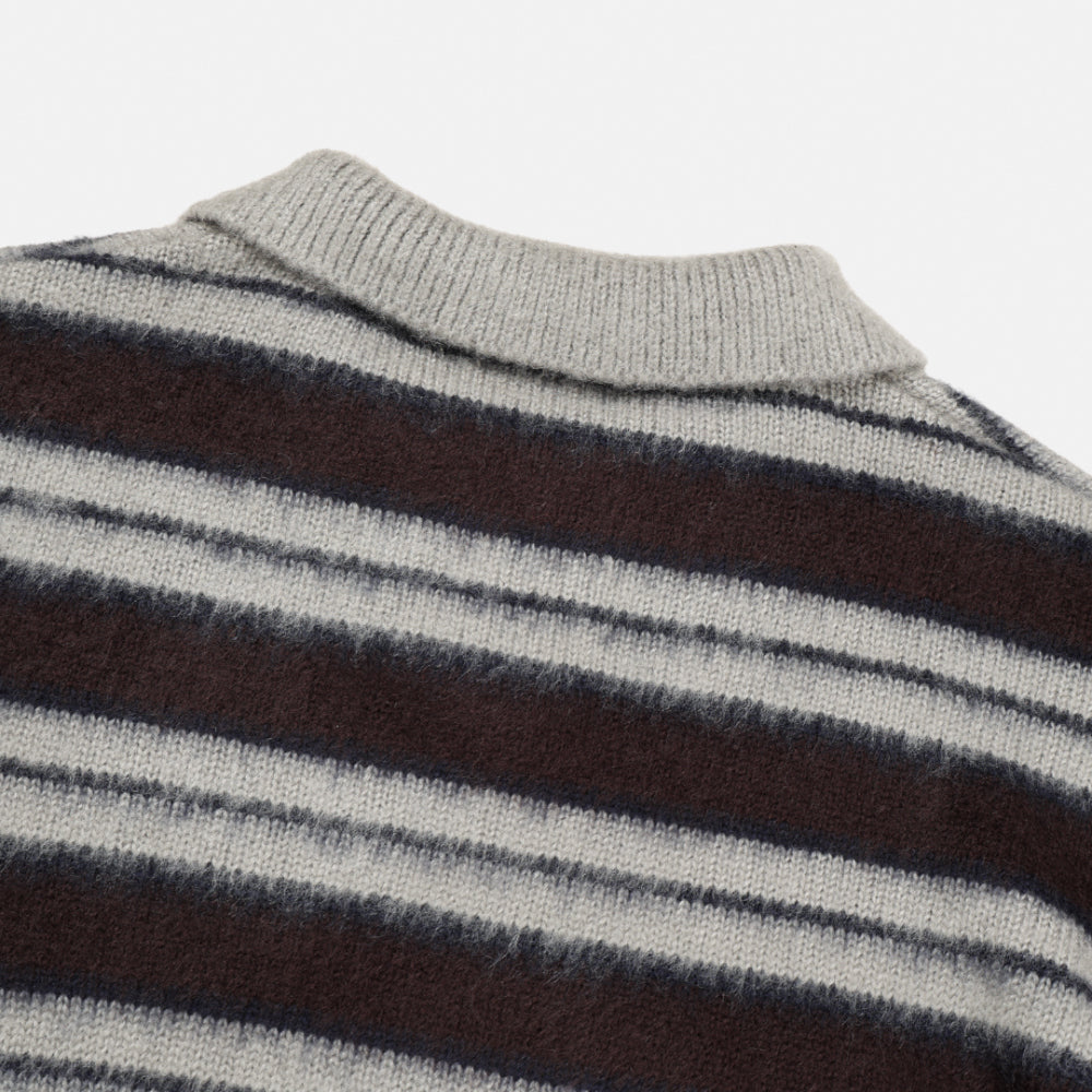 刷毛橫間翻領針織衫｜3色入