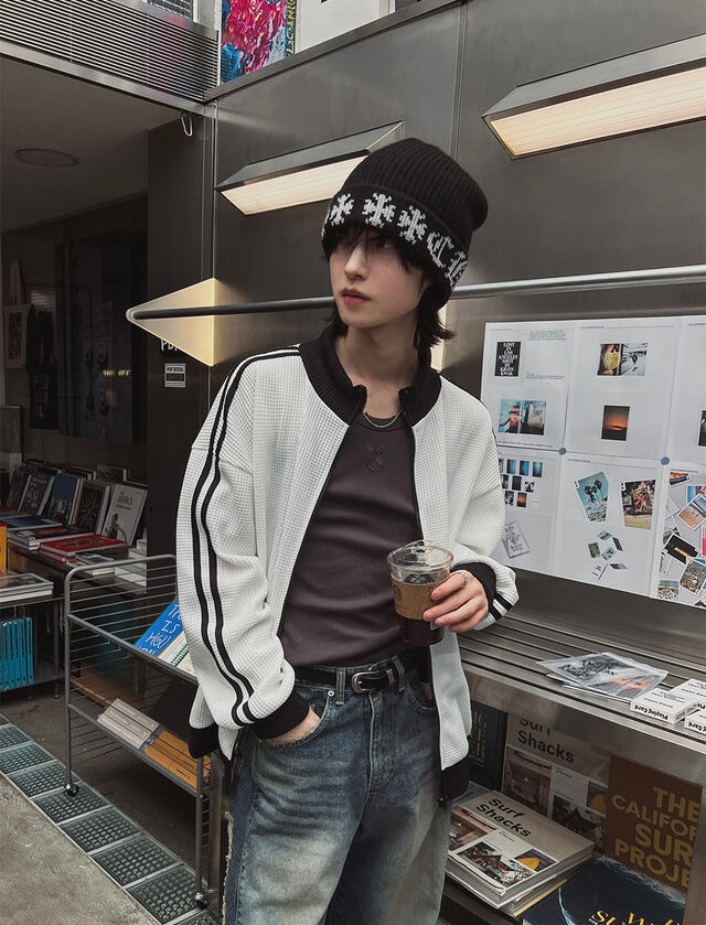 店主推薦! 撞色華夫格條紋外套｜2色入