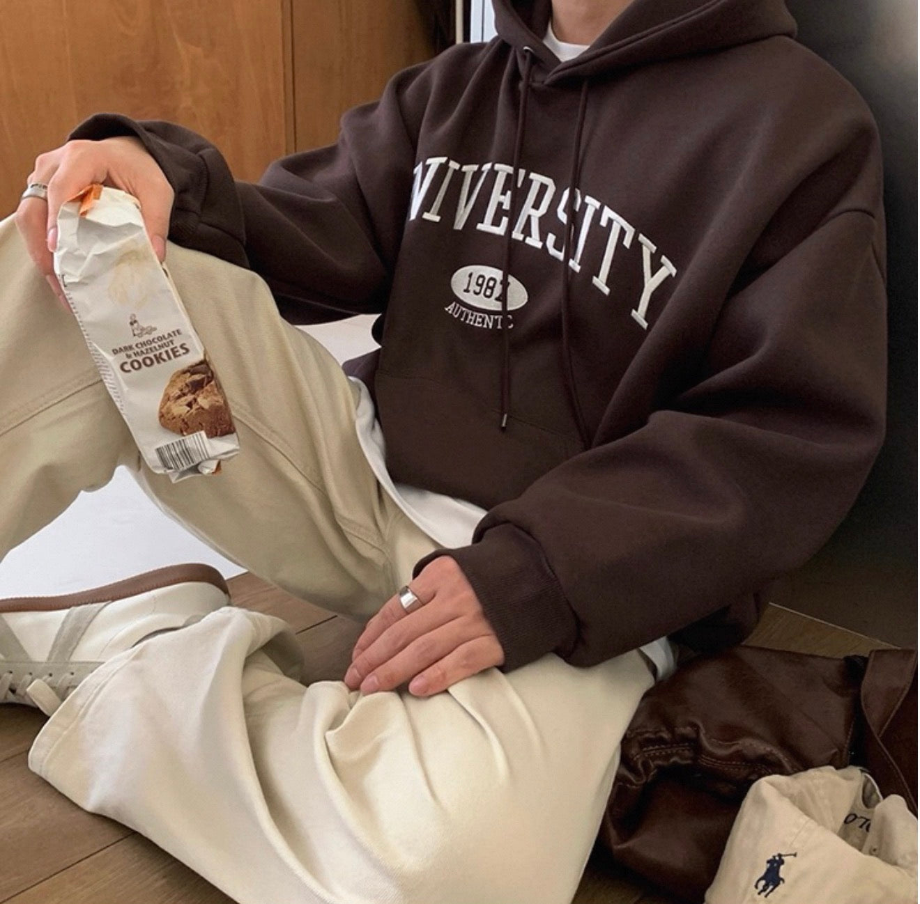 [重磅純棉]University 刺繡連帽衛衣-GREY