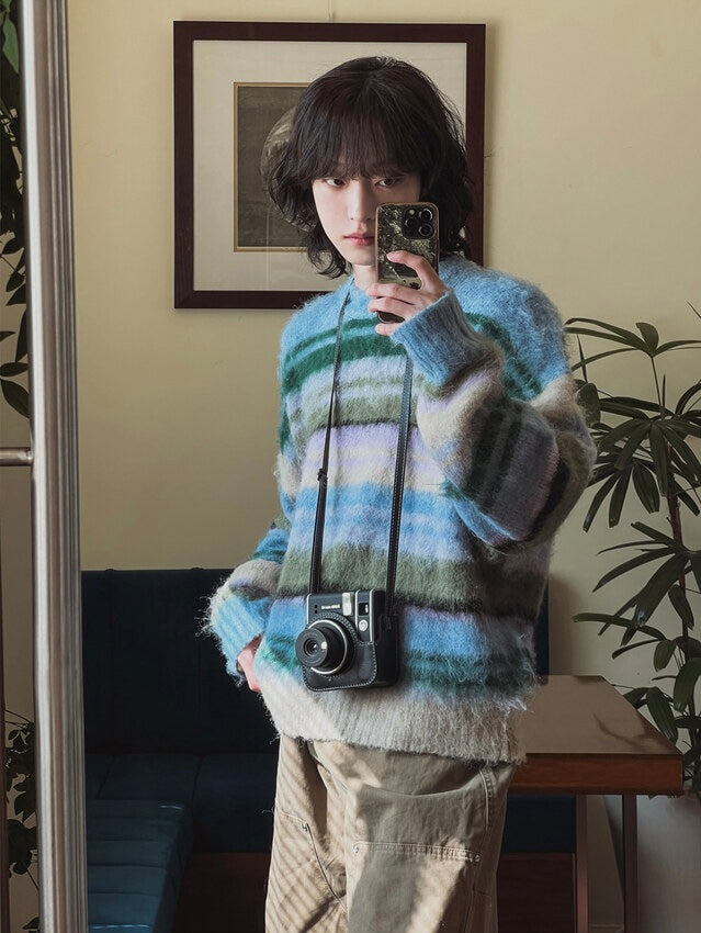 🍂秋感拼色橫間馬海毛針織衫｜2色入