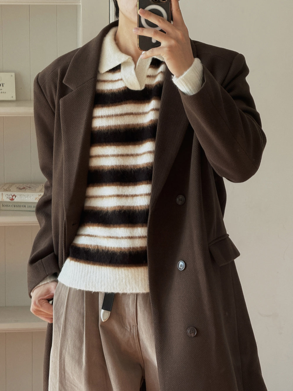 刷毛橫間翻領針織衫｜3色入