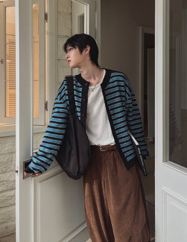 軟糯手感！短款橫間開胸針織外套｜2色入