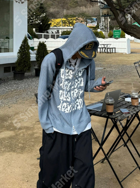 [🇰🇷連線]Destory印花針織薄款拉鏈外套