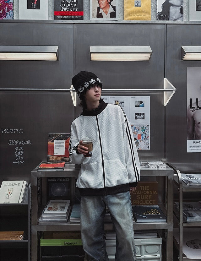 店主推薦! 撞色華夫格條紋外套｜2色入