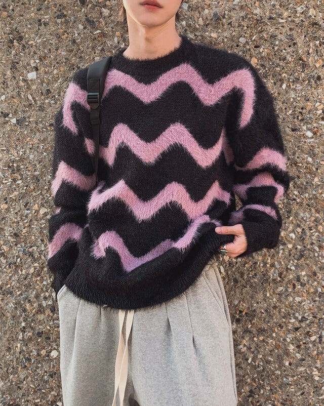 毛絮感！波浪紋寬鬆針織衫｜4色入