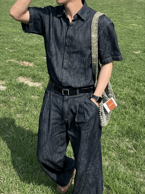 PREMIUM Set👑水洗牛仔短袖恤衫｜1色入