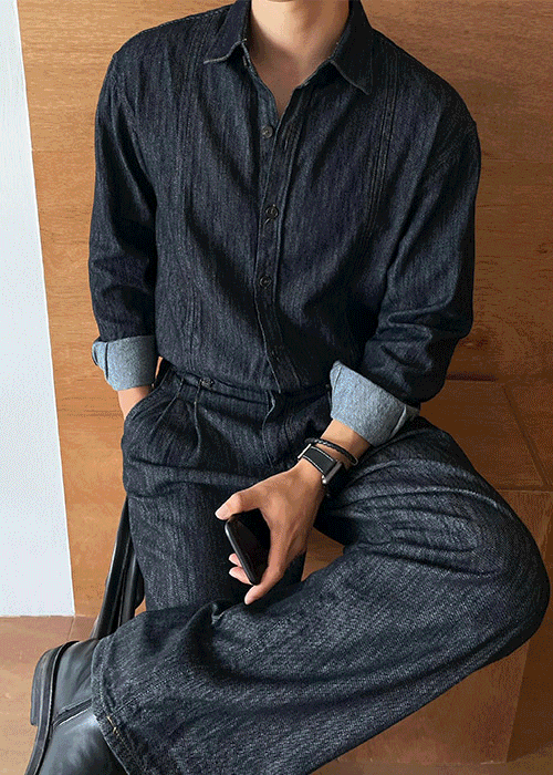 PREMIUM Set👑水洗牛仔長袖恤衫｜1色入